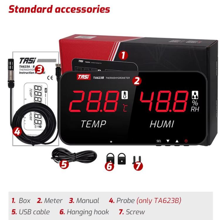 TRSI TA623B Industrial Wall-mounted Thermometer Hygrometer, External 5-meter Probe