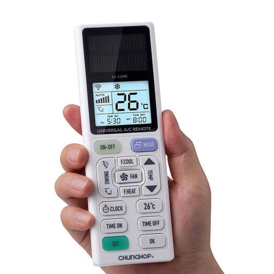 Télécommande universelle de climatiseur CHUNGHOP EK-3399ES avec rétroéclairage LCD, à énergie optoélectronique