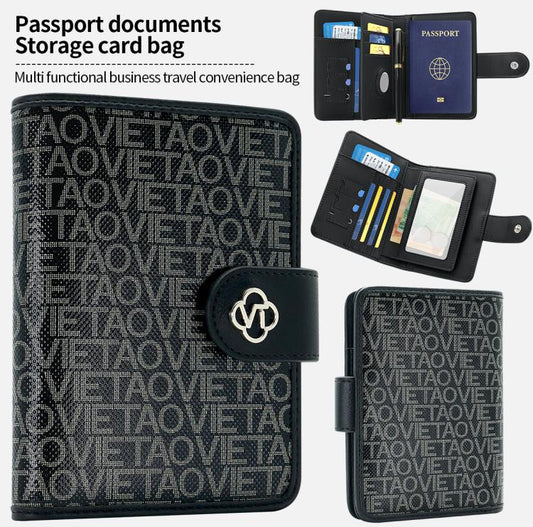 VIETAO VT-ZP-240 Étui de passeport et cartes en cuir multifonctionnel (Noir Gris)