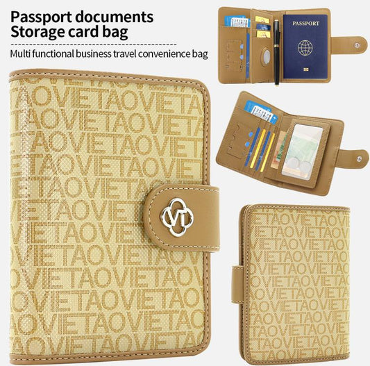 VIETAO VT-ZP-240 Étui de passeport et cartes en cuir multifonctionnel (Lait Thé)