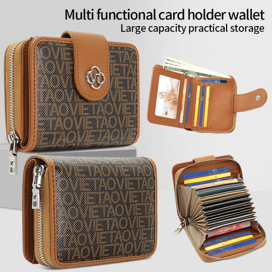 VIETAO VT-ZP-241 Portefeuille porte-cartes multifonctionnel en cuir (Café)
