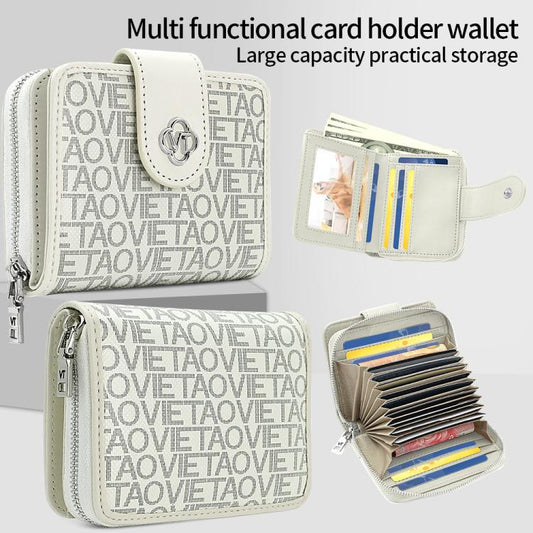 VIETAO VT-ZP-241 Portefeuille porte-cartes multifonctionnel en cuir (blanc crème)