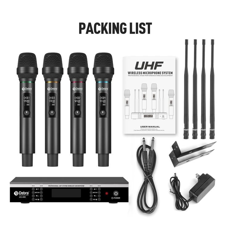 DEBRA UX-400 UHF Wireless Rechargeable Microphone System 4-in-1(EU Plug)