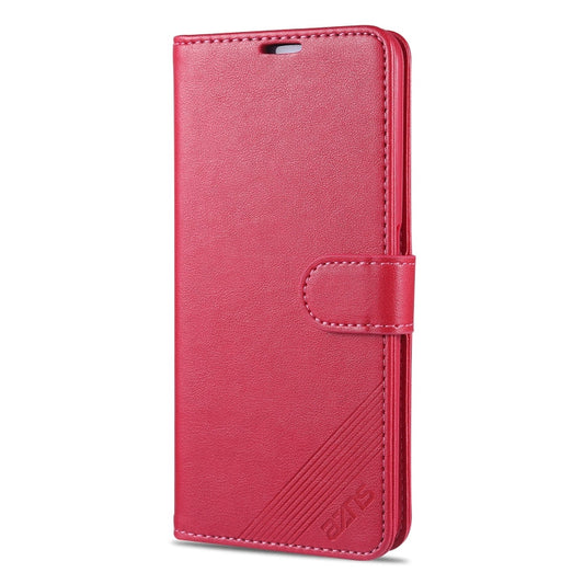 Pour OPPO Realme 7 4G AZNS Coque en cuir à rabat horizontal texture peau de mouton avec support, fentes pour cartes et portefeuille (rouge)
