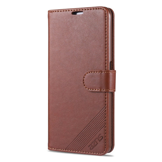 Pour OPPO Realme 7 4G AZNS Coque en cuir à rabat horizontal avec texture peau de mouton, support, fentes pour cartes et portefeuille (marron)