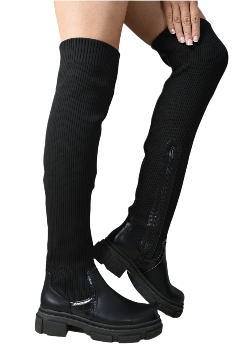 Bottes Chunky Tricotées Plateforme Au-Dessus Du Genou