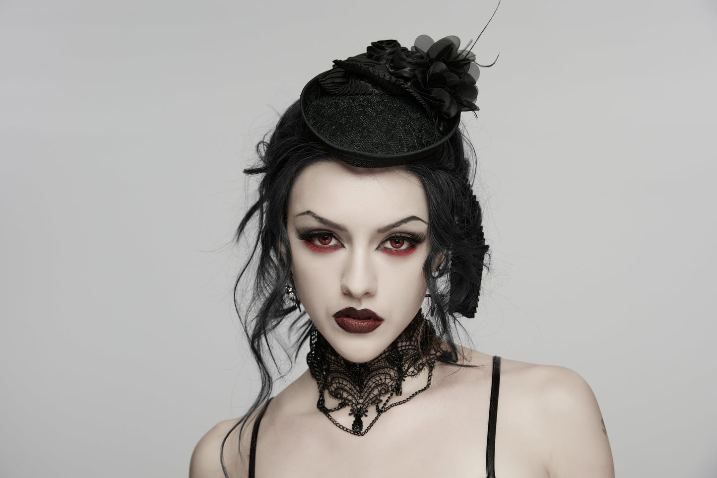 Punk Rave Goth Rose Ribbon Formal Hat