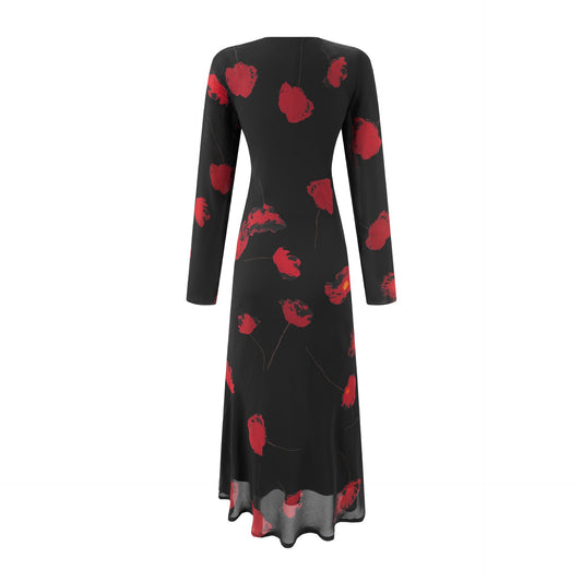 Sexy V-Neck Tied Long Sleeve Waist-Cinched Dress