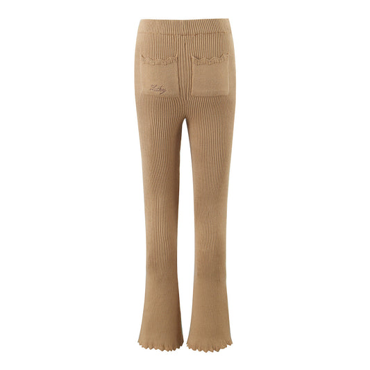 Slim fit micro flared knitted long pants