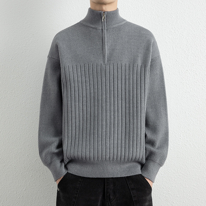 Men's Relaxed Fit Stand Collar Knitted Jacket