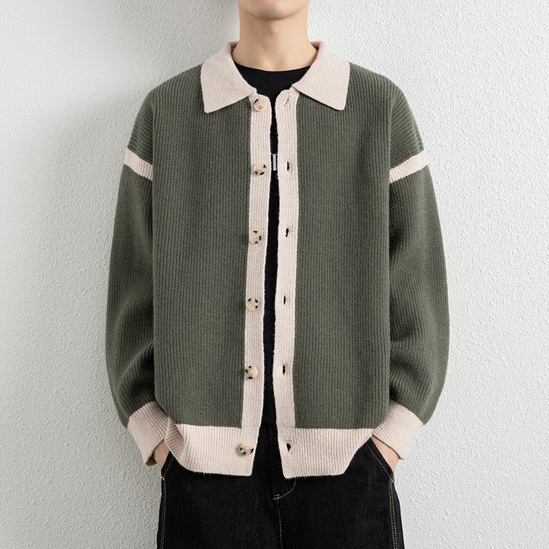 Men's Casual Color Block Lapel Knit Cardigan