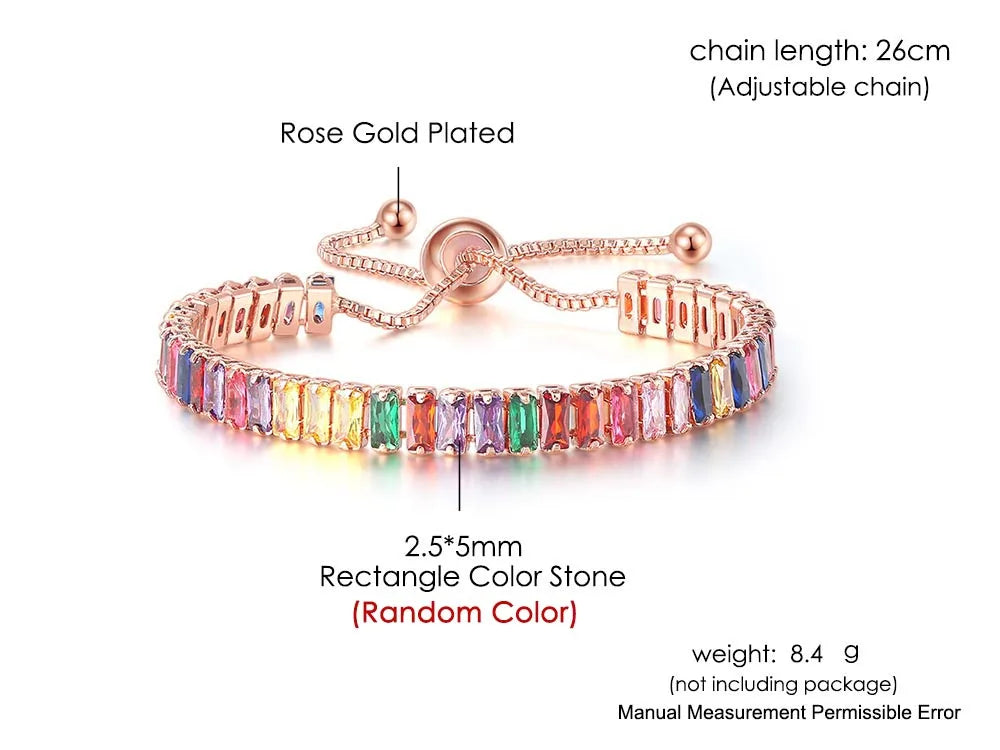 Adjustable Multicolor Tennis Bracelets for Women Ladies Wedding Rainbow Colorful Zircon Charm Bracelet Hand Chain Jewelry DZH043