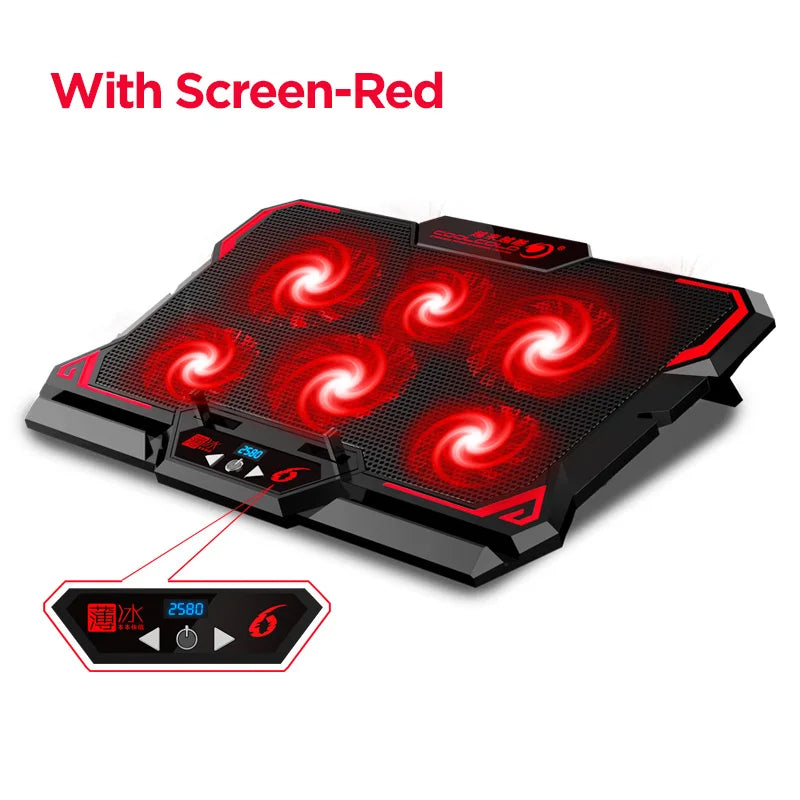 COOLCOLD Refroidisseur de PC Portable Gaming 17 pouces Six Ventilateurs Écran LED Deux Ports USB 2600RPM Support de Refroidissement pour Ordinateur Portable