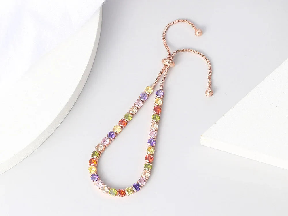 Adjustable Multicolor Tennis Bracelets for Women Ladies Wedding Rainbow Colorful Zircon Charm Bracelet Hand Chain Jewelry DZH043