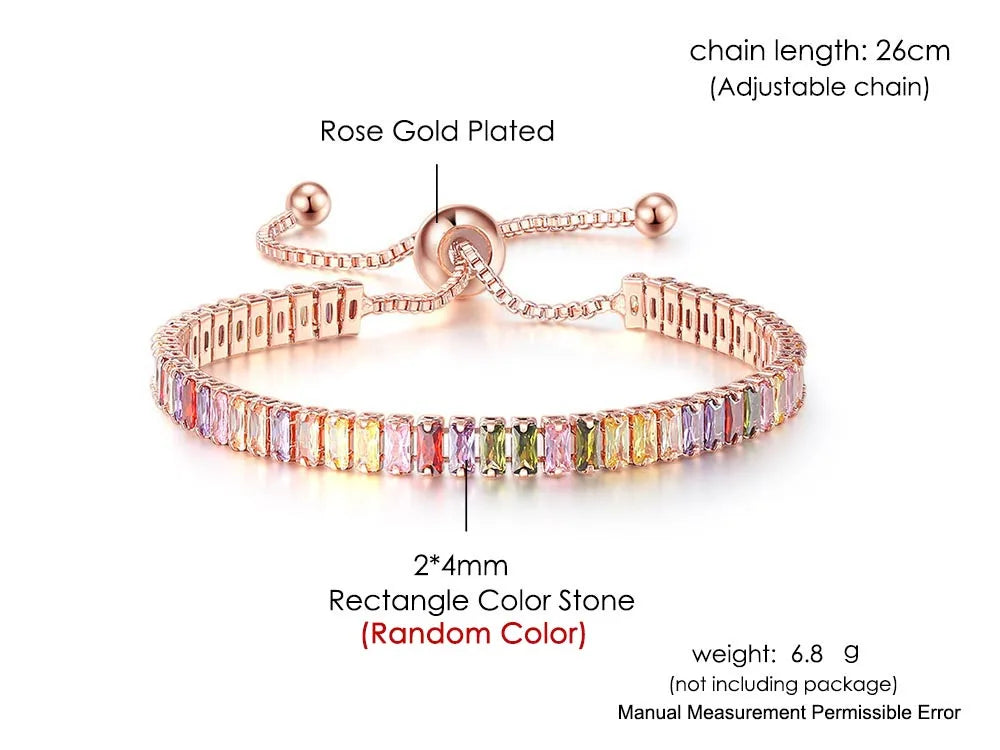 Adjustable Multicolor Tennis Bracelets for Women Ladies Wedding Rainbow Colorful Zircon Charm Bracelet Hand Chain Jewelry DZH043