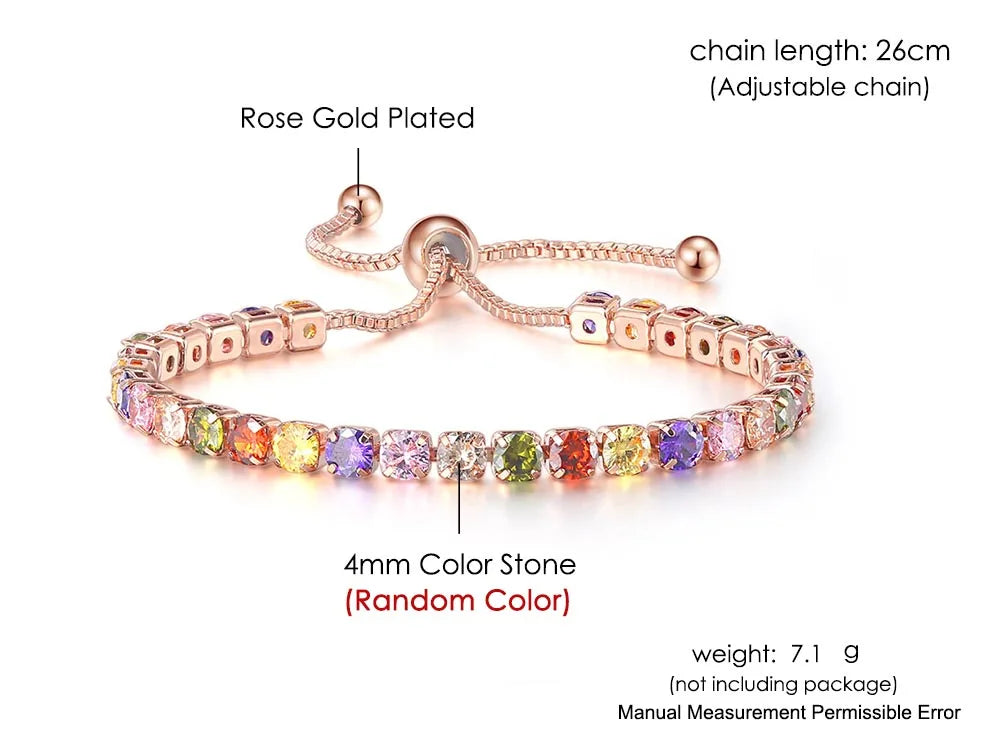 Adjustable Multicolor Tennis Bracelets for Women Ladies Wedding Rainbow Colorful Zircon Charm Bracelet Hand Chain Jewelry DZH043