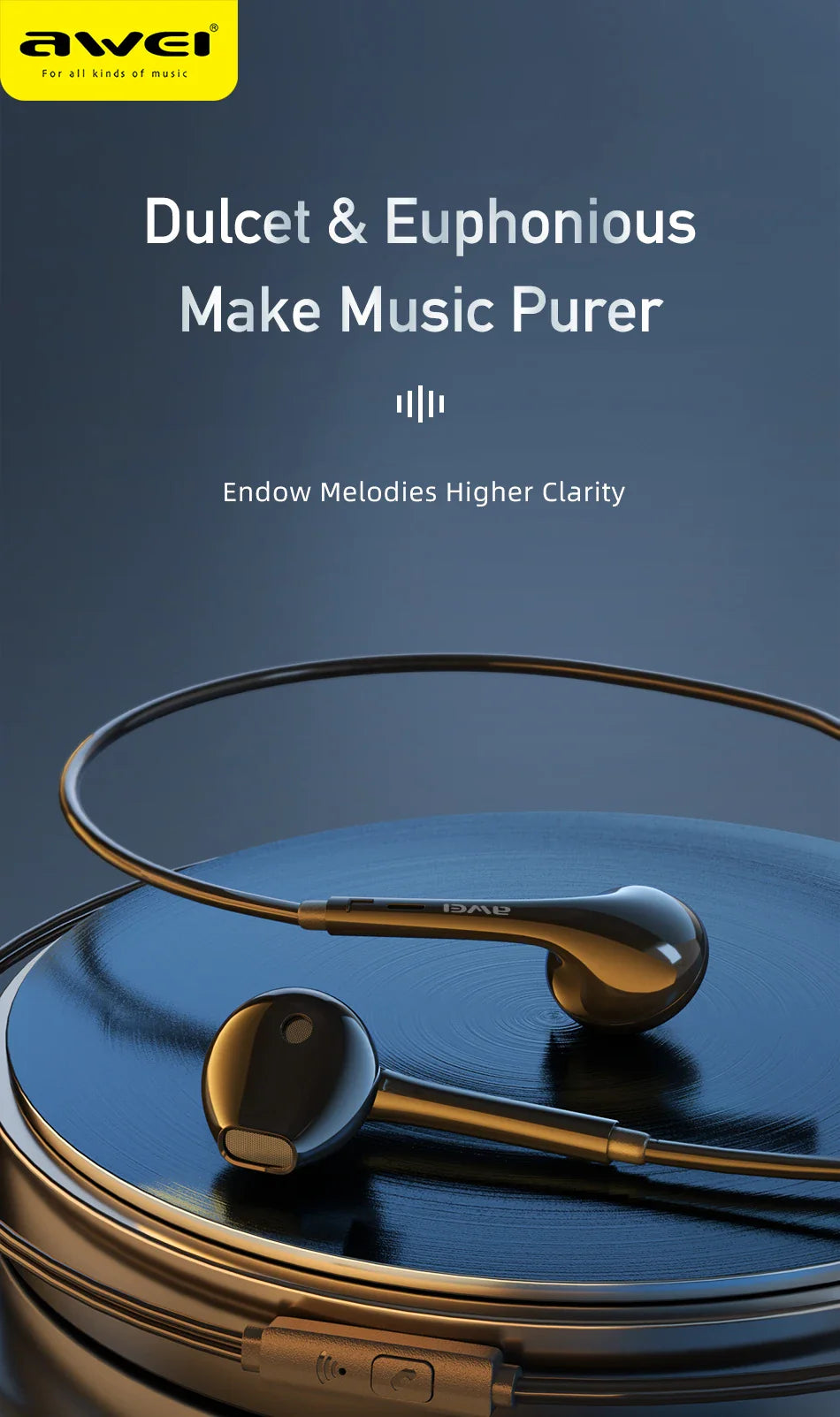 Awei PC-7T/PC-7 Wire-controlled Headset With Microphone Hands-free Calling Ergonomic Headphone Type-C Earphone For Smartphones