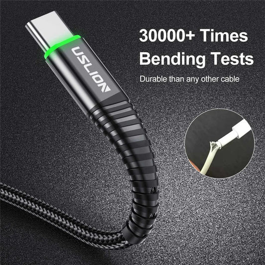 USLION LED 3A USB Type C Cable Micro USB Fast Charging Wire For Samsung Xiaomi Huawei Mobile phone Charge USB C Data Charge Cord