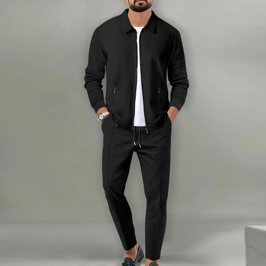 Ensemble de survêtement coréen pour homme, nouvelle collection automne 2024, deux pièces, veste à revers, haut + pantalon ample, coton, décontracté, grande taille, style workwear.