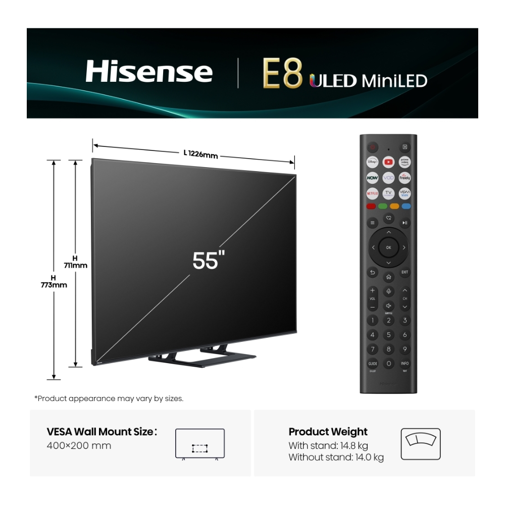 Hisense E8Q 55" 4K ULED Mini LED 144Hz 55E8QTUK