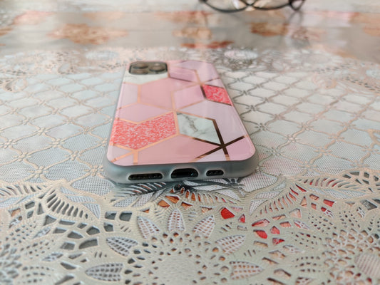 Coque en TPU rose marbré et géométrique - Pour iPhone 11 Pro