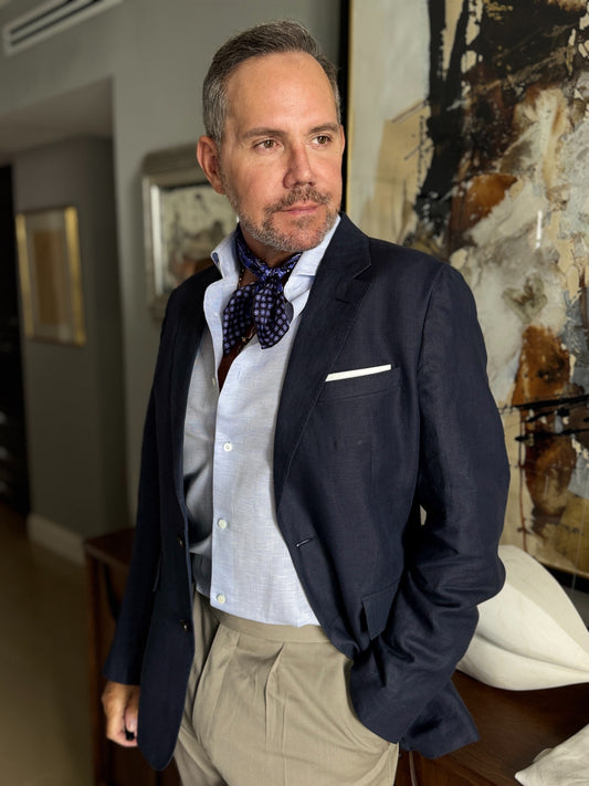 Classic Paisley Silk Scarf - 53cm Hand-rolled Men's Square Neckerchief