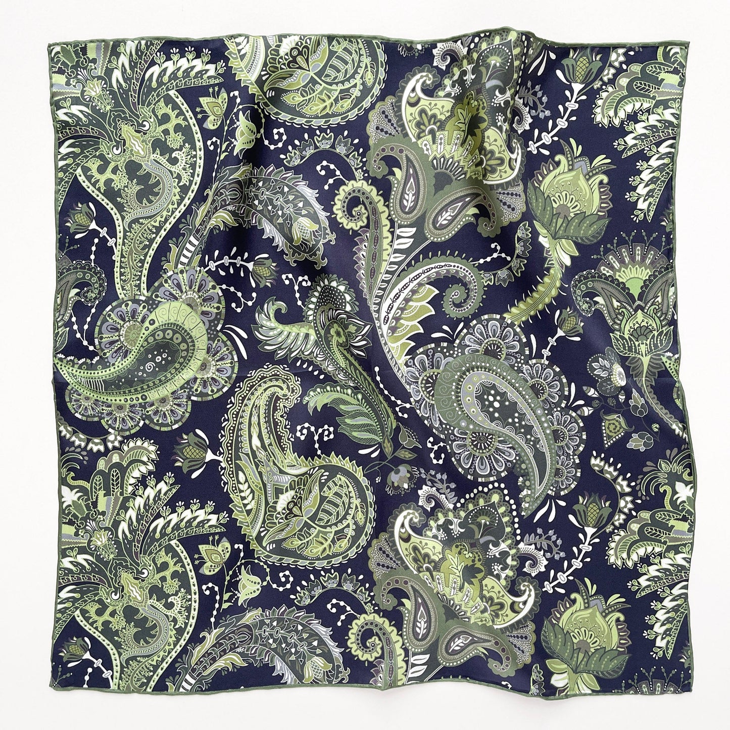 Forest Green Paisley Silk Scarf - 53cm Double-Sided Print Unisex Bandana