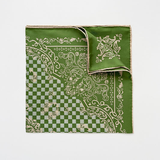 Baroque Check Silk Scarf - 53cm Hand-rolled Women's Bandana Neck Scarf