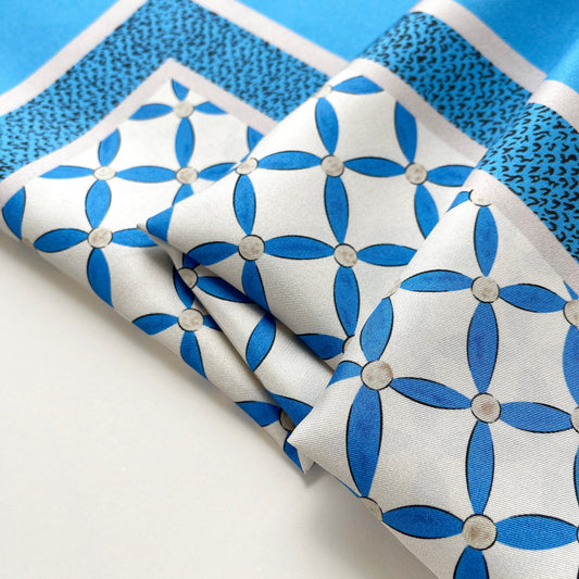 Geometric Petals Silk Scarf – 90cm Women's Head Scarf