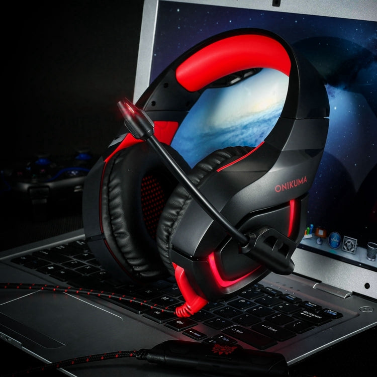ONIKUMA K1B 3.5mm Plug Stereo USB LED Light Headphone with Microphone, For PS4, Smartphone, Tablet, PC, Notebook(Red)