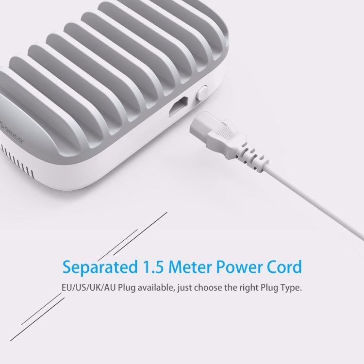 Station de charge intelligente ORICO DUK-10P 120W à 10 ports USB avec support pour téléphone et tablette, prise américaine (blanc)