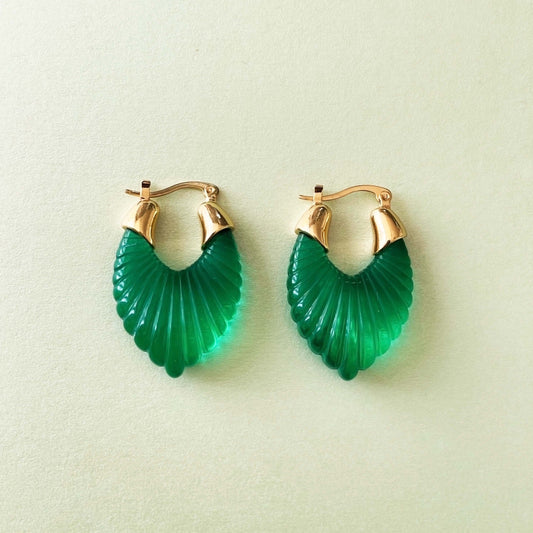 Audrey Emerald Ridged Hoop Earrings