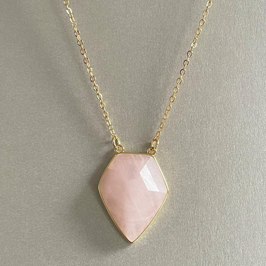 Athena Luxe Faceted Rose Quartz Necklace