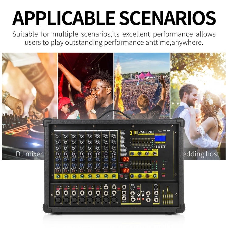 XTUGA PM1202 900W 10 Channel Stage Power Mixer 24Bit Multil-FX Processor Dual 99 DSP Effect DJ Amplifier (UK Plug)