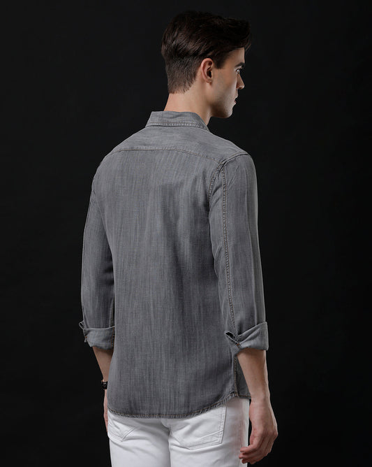 Men's Slim Fit Solid Denim Casual Shirt (MOGLI)