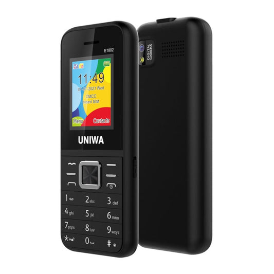 UNIWA E1802 Mobile Phone, 1.77 inch, 1800mAh Battery, SC6531DA, 21 Keys, Support Bluetooth, FM, MP3, MP4, GSM, Dual SIM(Black)