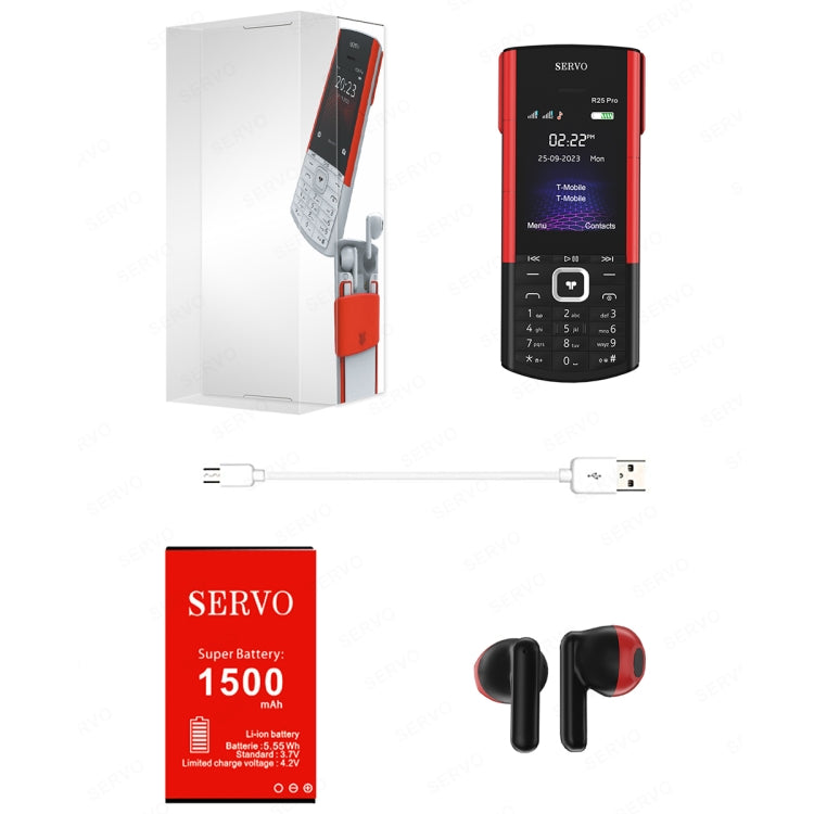 SERVO R25 Pro Mobile Phone with TWS Bluetooth Headsets, 2.4 inch, 24 Keys, Support Bluetooth, Quick Dial, Auto Response, FM, Flashlight, GSM, Dual SIM (White Red)