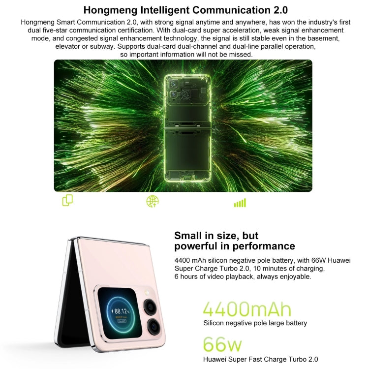 Huawei nova Flip, 12GB+1TB, Side Fingerprint Identification, 6.94 inch + 2.14 inch HarmonyOS 4.2 Octa Core, NFC, OTG, Not Support Google Play (Pink)