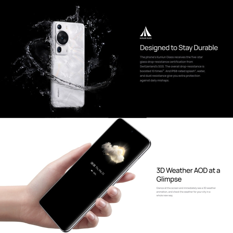 HUAWEI P60 Pro MNA-AL00, 12GB+512GB, 48MP Camera, China Version, Triple Back Cameras, In-screen Fingerprint Identification, 6.67 inch HarmonyOS 3.1 Qualcomm Snapdragon 8+ 4G Octa Core up to 3.2GHz, Network: 4G, OTG, NFC, Not Support Google Play(Black)