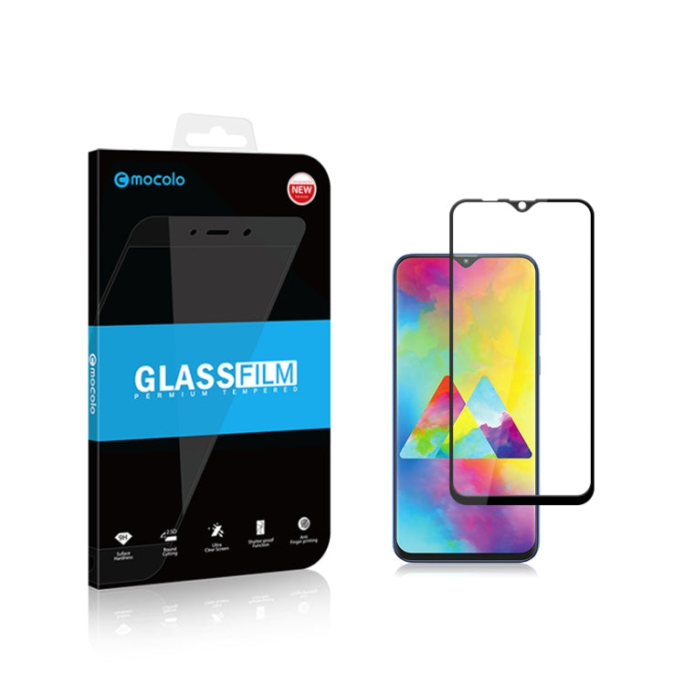Mocolo Film de protection en verre trempé sérigraphié 9H 2.5D avec colle intégrale de 0,33 mm pour Galaxy M20 (noir)