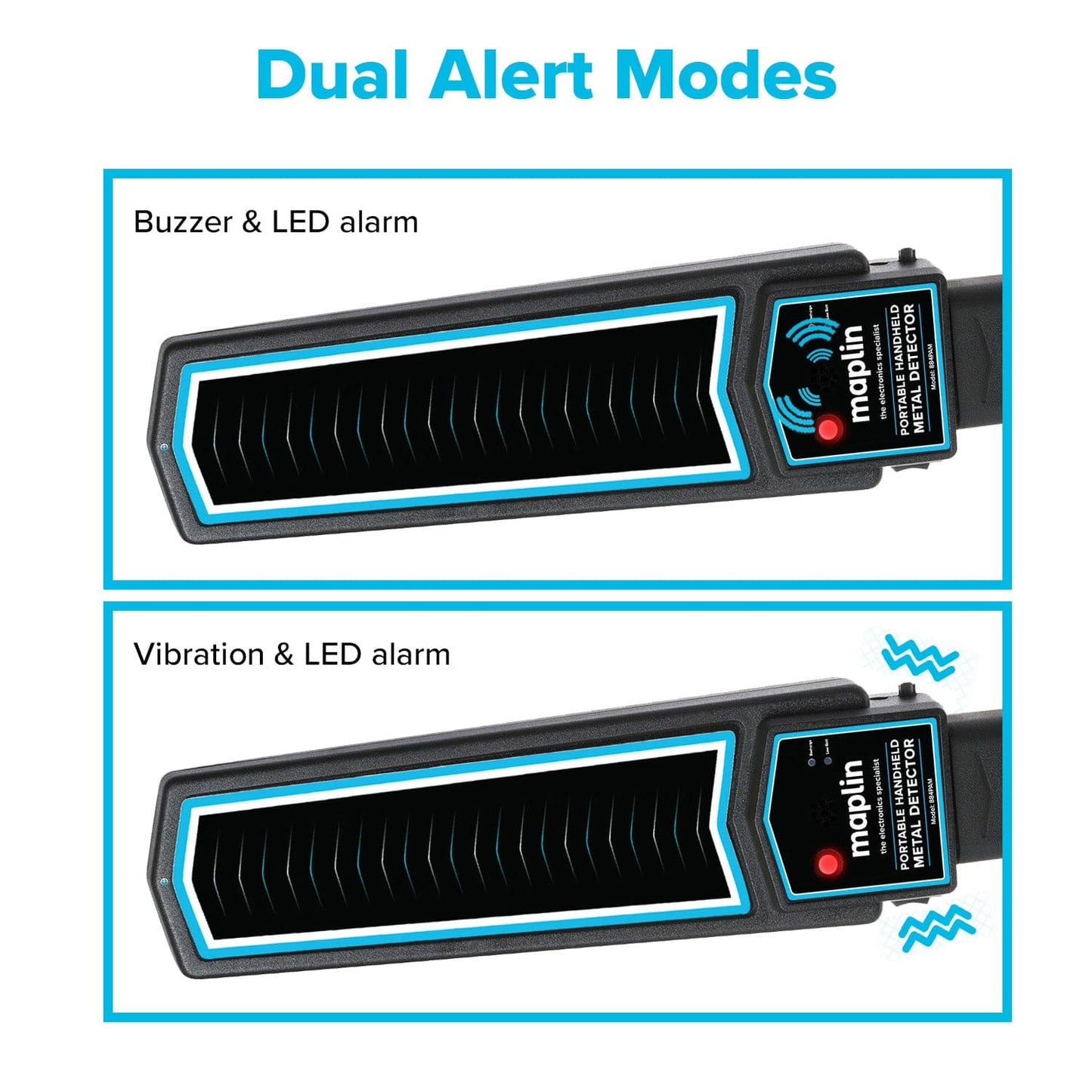 Maplin Handheld 10" Metal Detector Wand Body Scanner with Beep/Vibration Alerts & LED Light