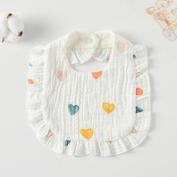 Ruffled Cotton Baby Bib - Printed Gauze Lace