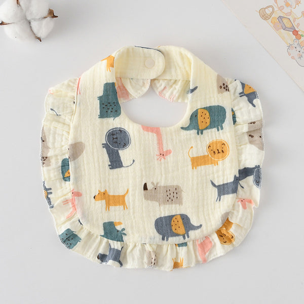 Ruffled Cotton Baby Bib - Printed Gauze Lace