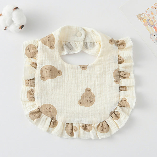 Ruffled Cotton Baby Bib - Printed Gauze Lace