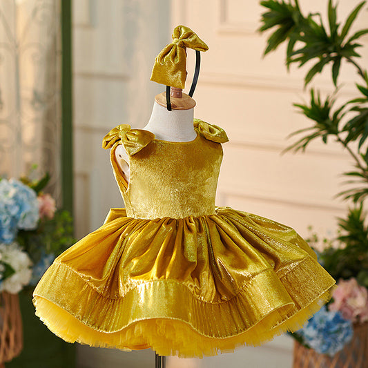 Children Golden Short Princess Dress