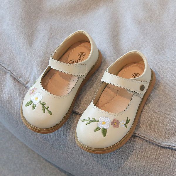 Girls' Leather Shoes Embroidery Princess