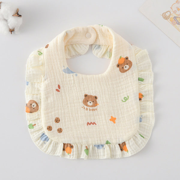 Ruffled Cotton Baby Bib - Printed Gauze Lace