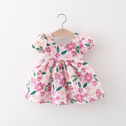 Girl's Fashionable Flower Short Sleeve Dress