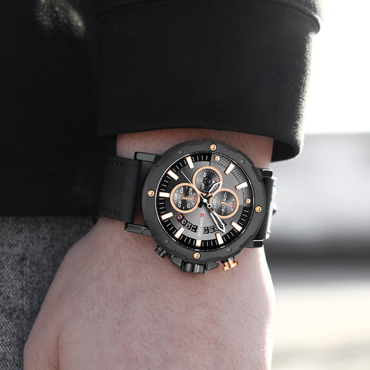 Men's leather Waterproof Luminous Quartz Watch