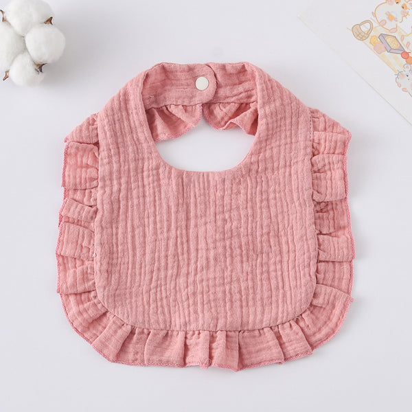 Ruffled Cotton Baby Bib - Printed Gauze Lace